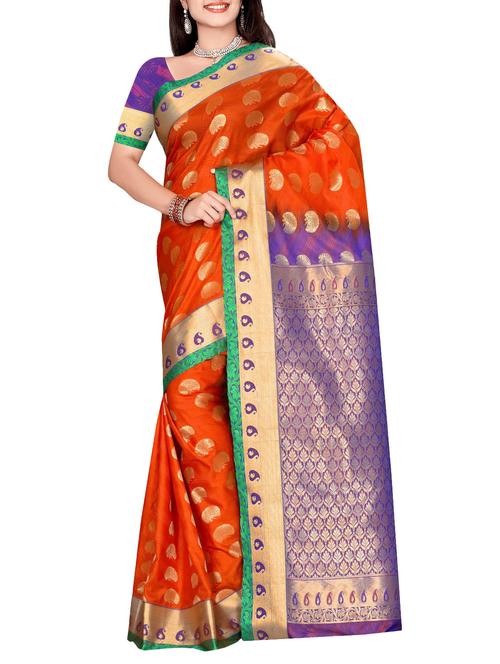 orange art silk kanjivaram saree with blouse - 14112539 - Very Small Image - 1