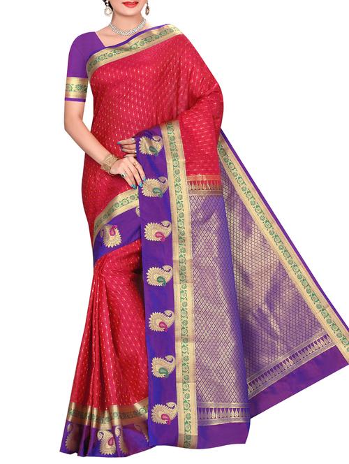 red art silk kanjivaram saree with blouse - 14112540 - Very Small Image - 1