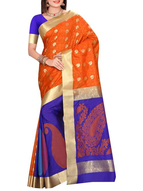 orange art silk woven saree with blouse - 14112548 - Very Small Image - 1