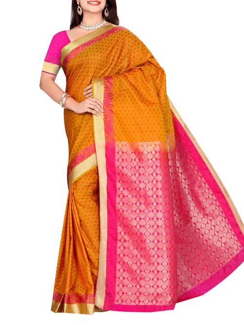 orange art silk woven saree with blouse - 14112552 - Very Small Image - 1
