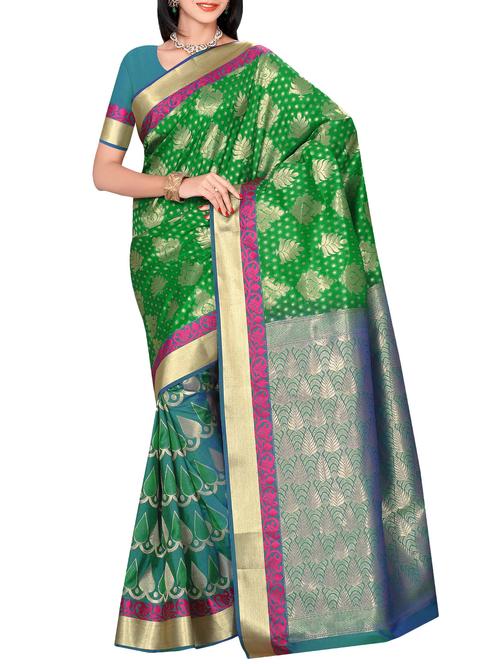 green art silk kanjivaram saree with blouse - 14112558 - Very Small Image - 1