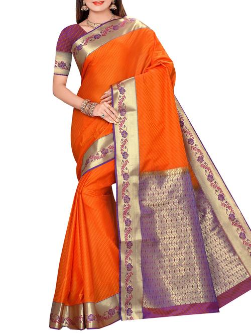 orange art silk kanjivaram saree with blouse - 14112559 - Very Small Image - 1