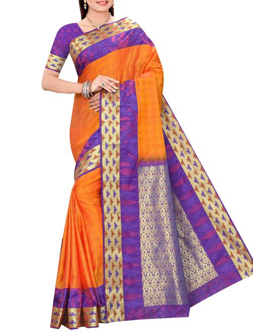 orange art silk woven saree with blouse - 14112561 - Very Small Image - 1
