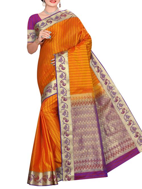 orange art silk woven saree with blouse - 14112563 - Very Small Image - 1