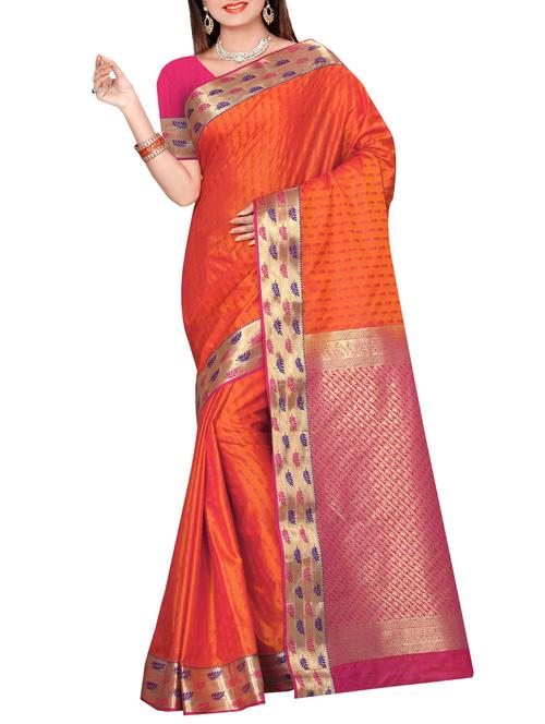 orange art silk kanjivaram saree with blouse - 14112570 - Very Small Image - 1