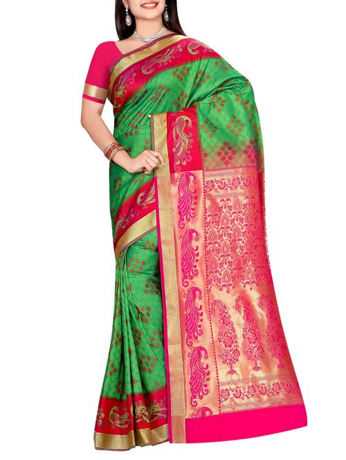 green art silk woven saree with blouse - 14112574 - Very Small Image - 1