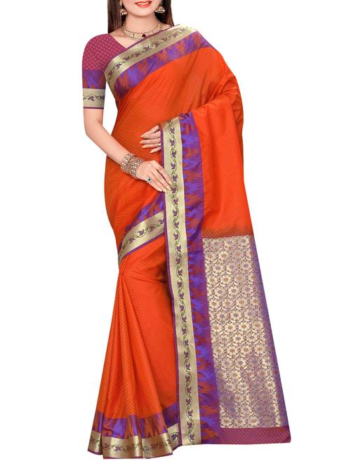 orange art silk woven saree with blouse - 14112577 - Very Small Image - 1