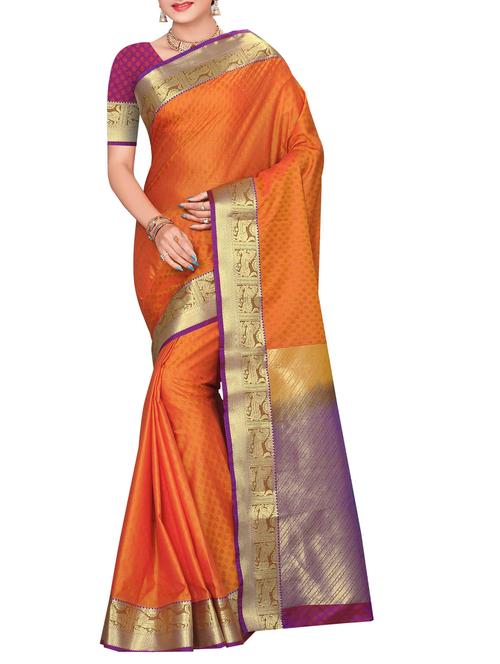 orange art silk woven saree with blouse - 14112580 - Very Small Image - 1