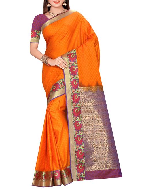 orange art silk kanjivaram saree with blouse - 14112597 - Very Small Image - 1
