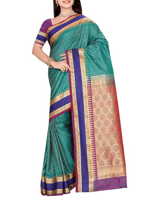 green art silk kanjivaram saree with blouse - 14112603 - Very Small Image - 1