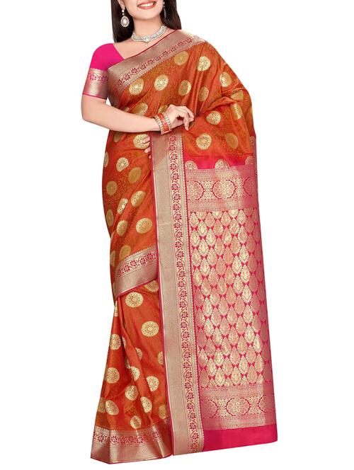 orange art silk kanjivaram saree with blouse - 14112607 - Very Small Image - 1
