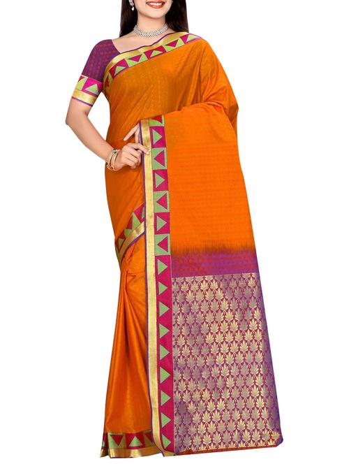 orange art silk woven saree with blouse - 14112612 - Very Small Image - 1