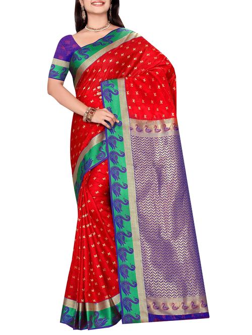 red art silk woven saree with blouse - 14112613 - Very Small Image - 1