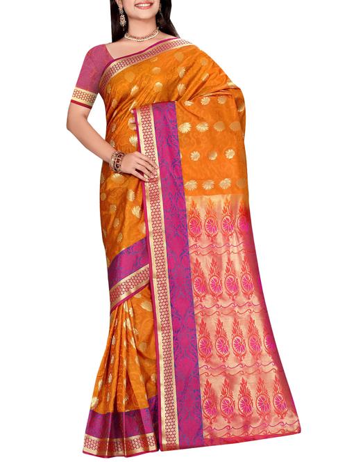 orange art silk kanjivaram saree with blouse - 14112614 - Very Small Image - 1