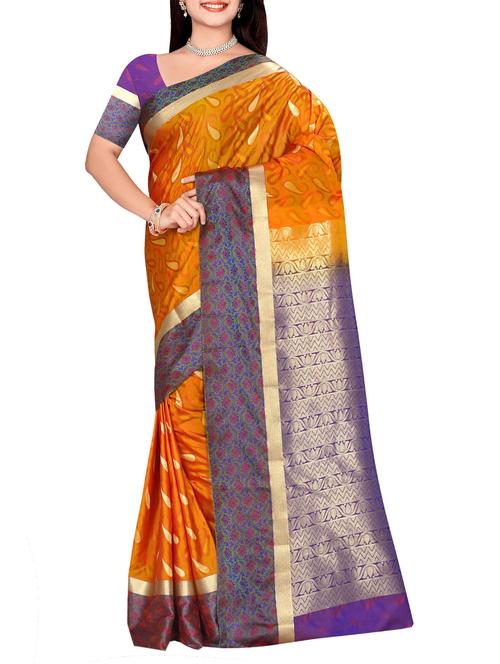 orange art silk woven saree with blouse - 14112619 - Very Small Image - 1