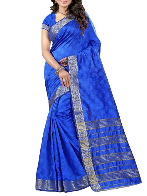 blue cotton blend woven saree with blouse - 14112727 - Very Small Image - 1