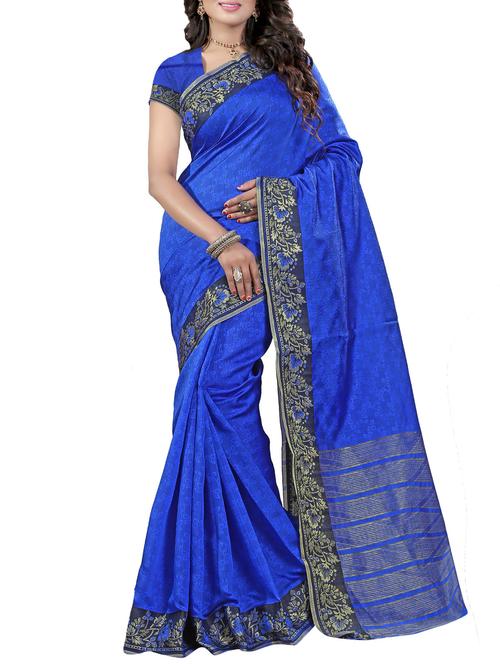blue cotton blend woven saree with blouse - 14112733 - Very Small Image - 1