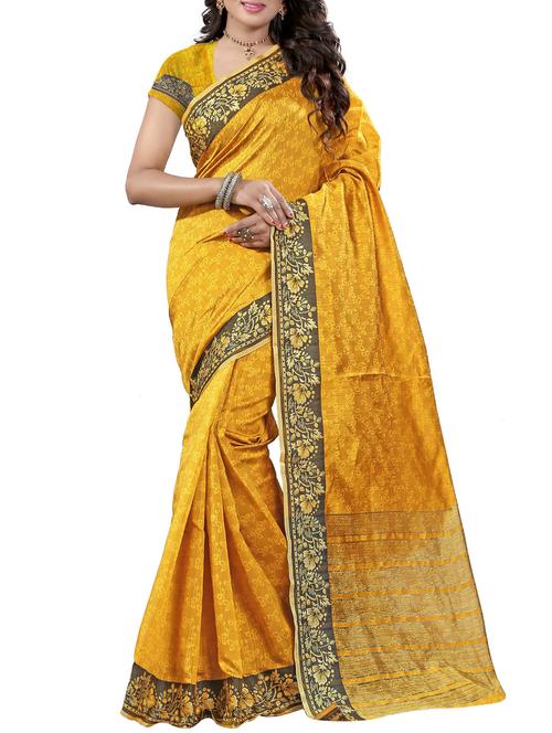 yellow woven saree with blouse - 14112735 - Very Small Image - 1