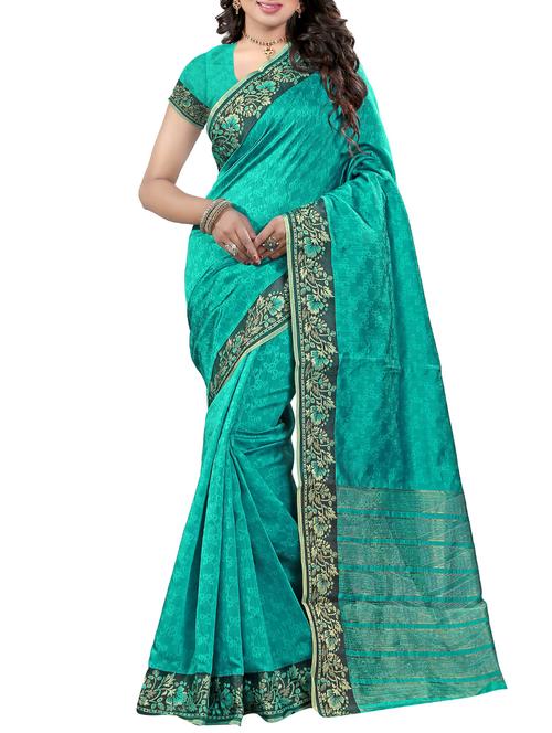 turquoise woven saree with blouse - 14112737 - Very Small Image - 1