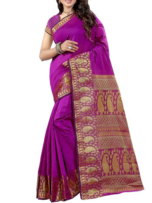 purple woven saree with blouse - 14112746 - Very Small Image - 1