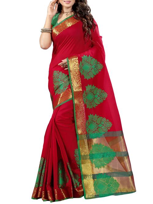 red woven saree with blouse - 14112752 - Very Small Image - 1