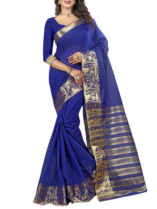 blue woven saree with blouse - 14112753 - Very Small Image - 1