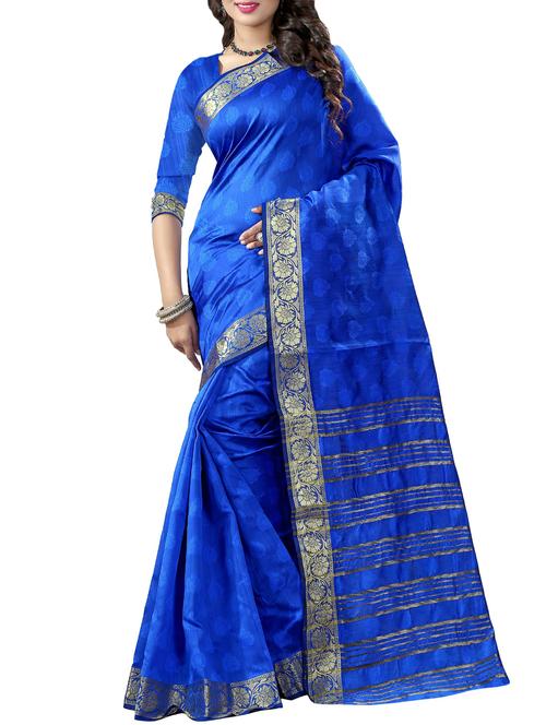 blue woven saree with blouse - 14112762 - Very Small Image - 1