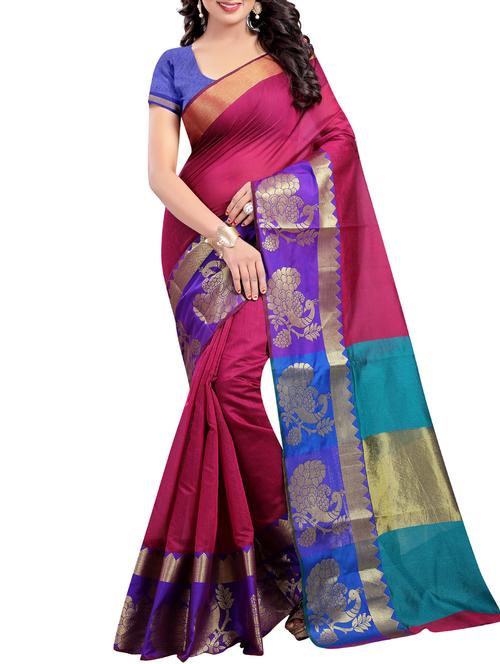 magenta woven saree with blouse - 14112770 - Very Small Image - 1