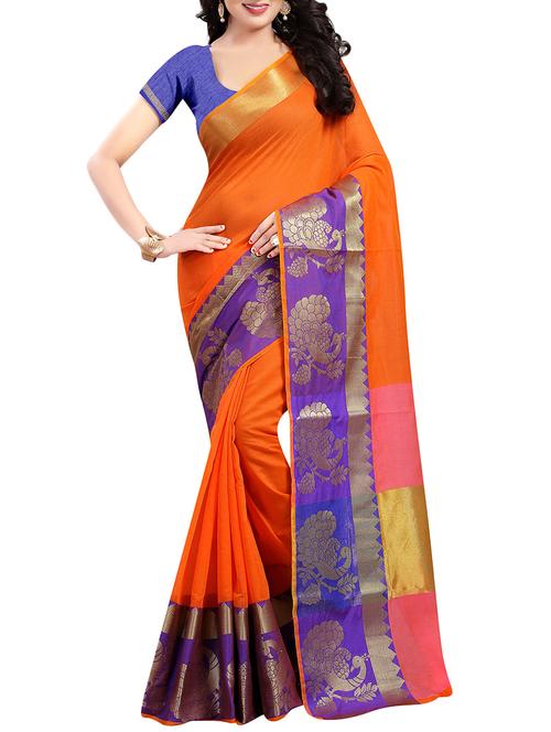 orange woven saree with blouse - 14112772 - Very Small Image - 1