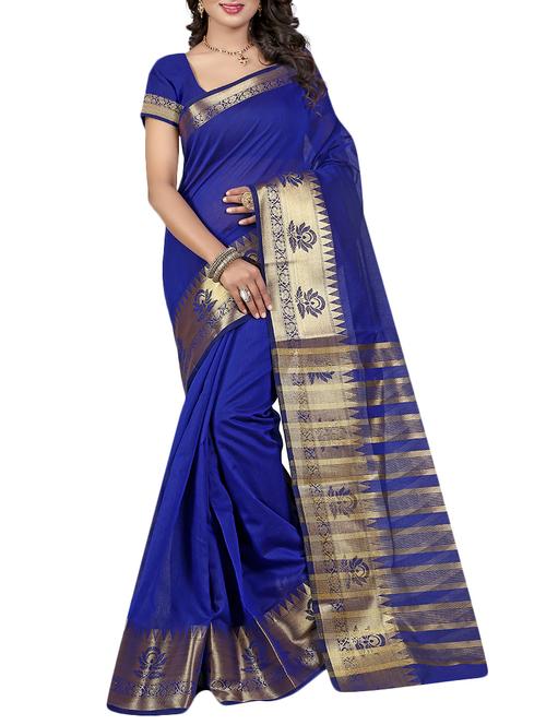 blue woven saree with blouse - 14112776 - Very Small Image - 1