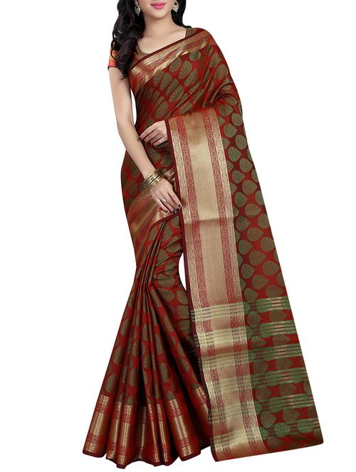 maroon woven saree with blouse - 14112781 - Very Small Image - 1