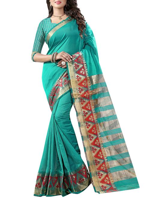 turquoise woven saree with blouse - 14112801 - Very Small Image - 1
