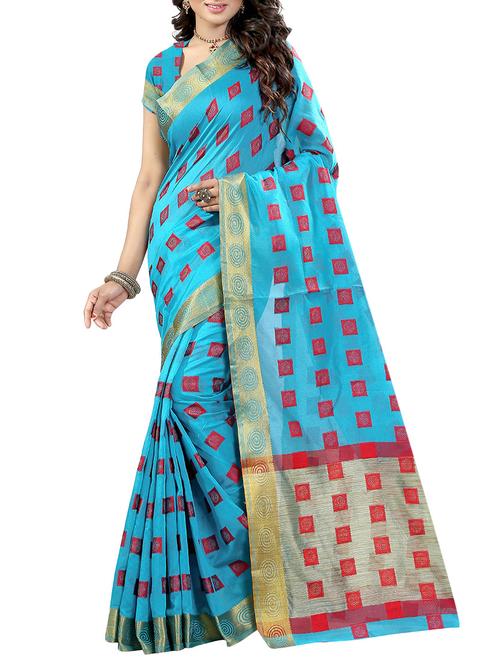 turquoise woven saree with blouse - 14112803 - Very Small Image - 1
