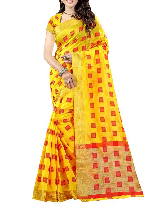 yellow woven saree with blouse - 14112809 - Very Small Image - 1