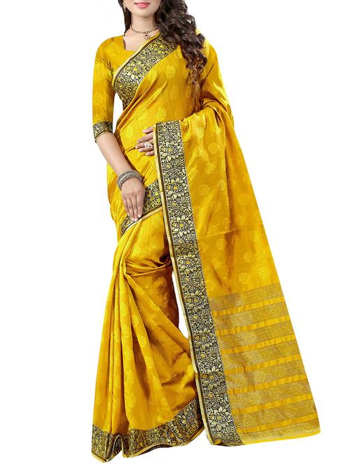 mustard woven saree with blouse - 14112822 - Very Small Image - 1