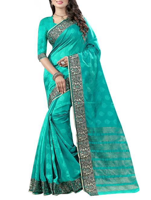 turquoise woven saree with blouse - 14112824 - Very Small Image - 1