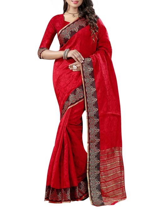 red woven saree with blouse - 14112831 - Very Small Image - 1