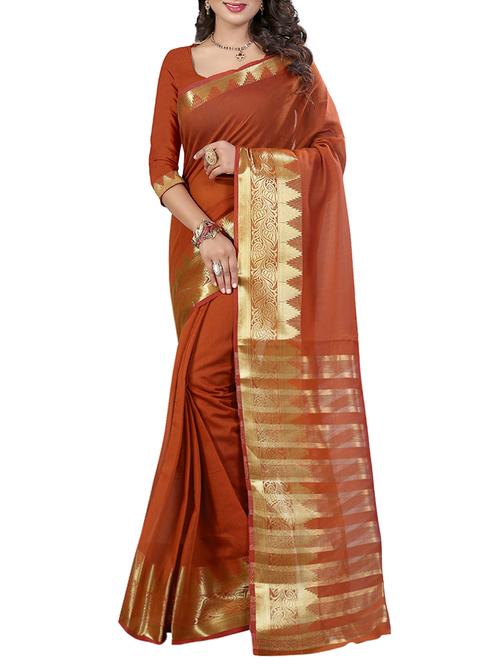 brown woven saree with blouse - 14112838 - Very Small Image - 1