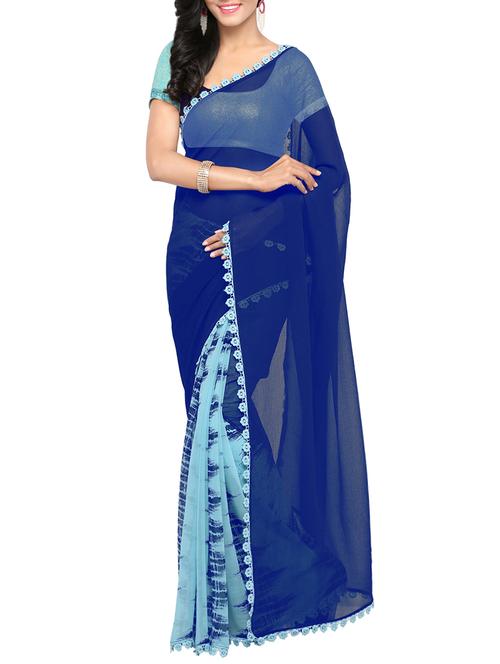 sky blue chiffon half & half saree with blouse - 14113396 - Very Small Image - 1