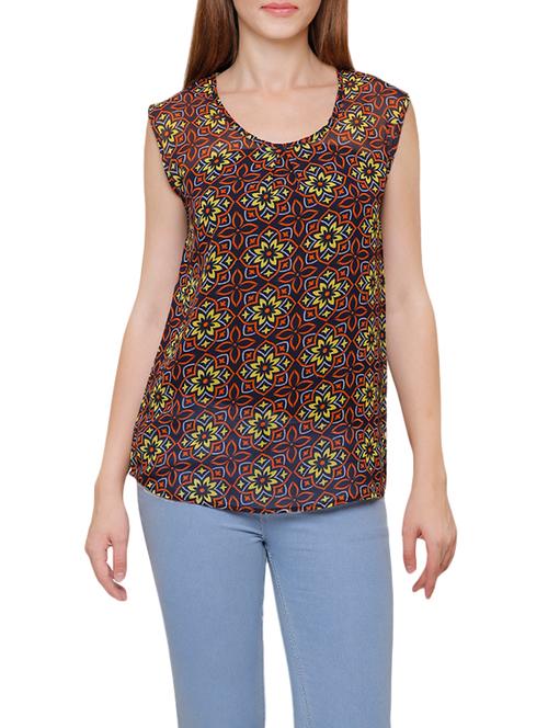 brown printed georgette top - 14118402 - Very Small Image - 1