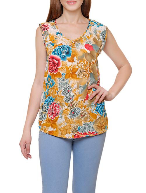 yellow printed crepe top - 14118418 - Very Small Image - 1