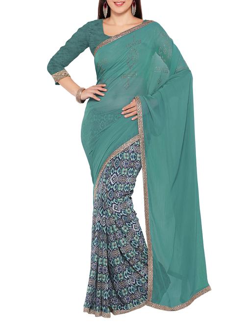 multi colored faux georgette printed saree with blouse - 14119066 - Very Small Image - 1