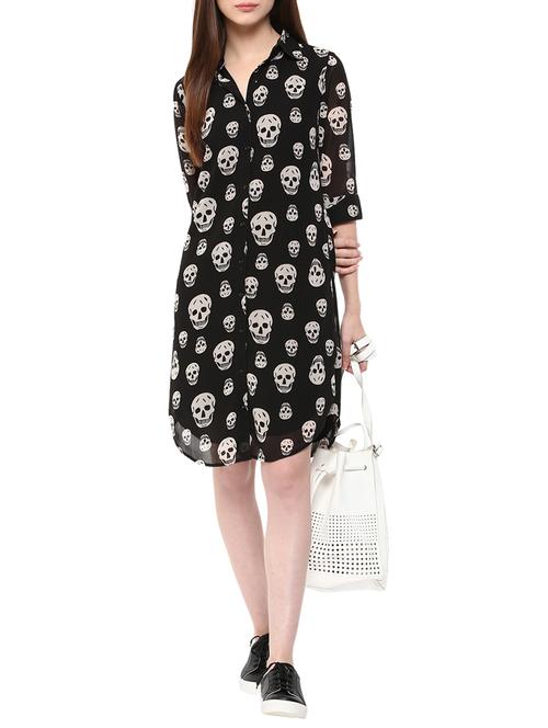black printed georgette shirt dress - 14119277 - Very Small Image - 1