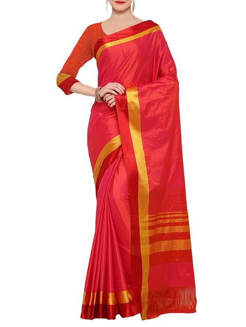 red art silk bordered saree with blouse - 14119345 - Very Small Image - 1