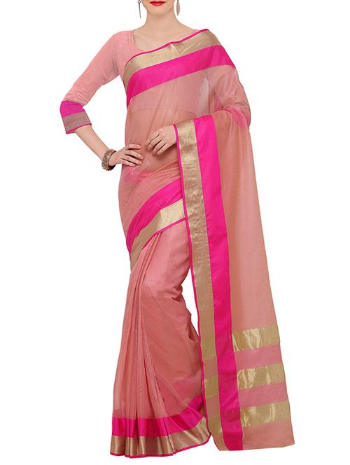 pink art silk bordered saree with blouse - 14119352 - Very Small Image - 1