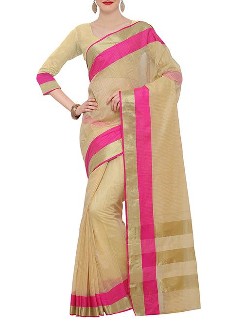 beige art silk bordered saree with blouse - 14119353 - Very Small Image - 1