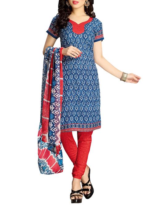 blue crepe printed dress material - 14119373 - Very Small Image - 1