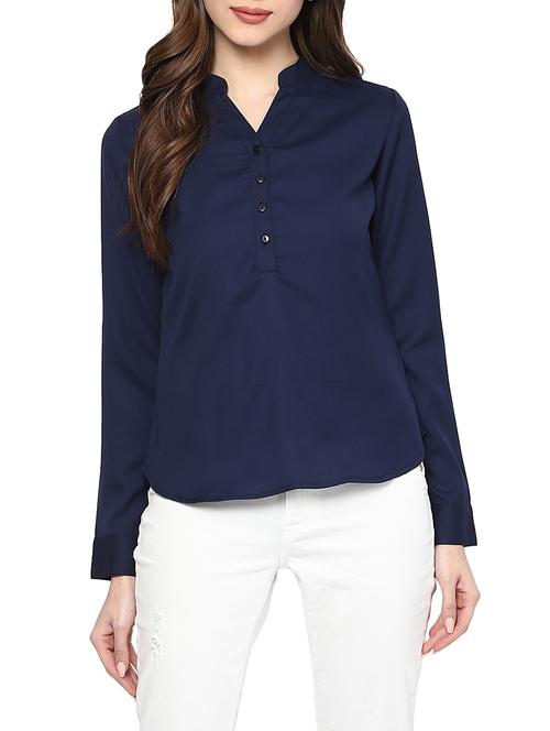 solid dark blue crepe shirt - 14119676 - Very Small Image - 1