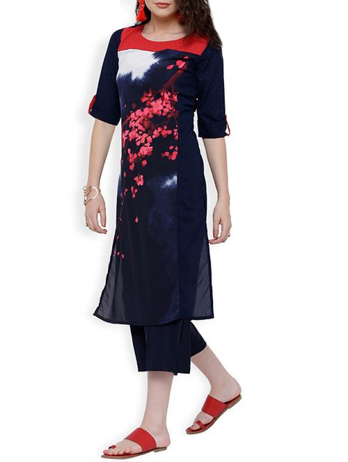printed straight kurta - 14119765 - Very Small Image - 1