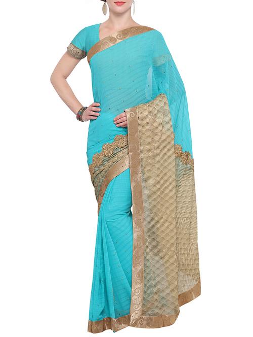 blue bordered saree with blouse - 14120146 - Very Small Image - 1